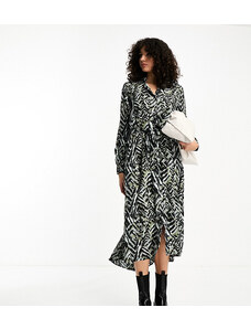 JDY Tall belted midi shirt dress In abstract animal print-Multi
