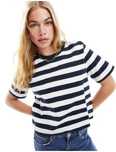 Selected Femme boxy fit t-shirt in navy stripe