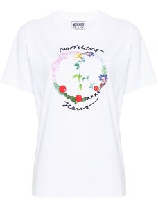 MOSCHINO JEANS logo-raised cotton T-shirt - White