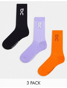 On Running ON 3 pack logo socks in comet flame and black-Multi