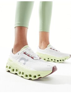 On Running ON Cloudmonster running trainers in white and lime-Green