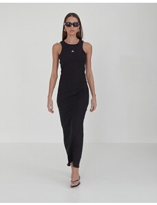 4th & Reckless premium ribbed embroidered logo racerneck maxi dress in black