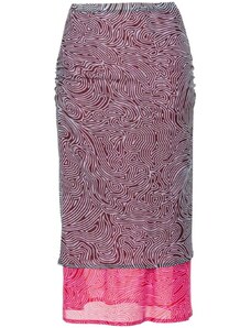 DRIES VAN NOTEN double-layered abstract-print skirt - Brown