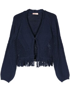 TWINSET fringed open-knit cardigan - Blue