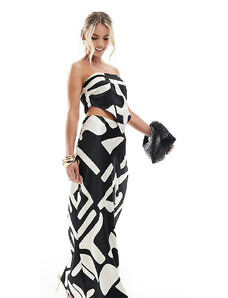 4th & Reckless Petite satin midaxi skirt co-ord in mono print-Multi