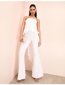 ASOS LUXE pearl embellished flared trousers in white