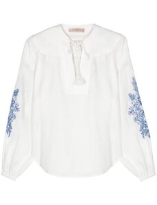 TWINSET floral-embroidery chambray blouse - White