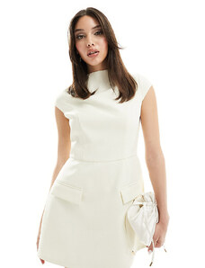 Heiress Beverly Hills exclusive premium structured cap sleeve pocket detail mini dress in cream-White
