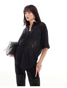 Selected Femme co-ord oversized laced shirt in black