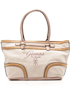 GUESS USA logo-embroidered canvas tote bag - Neutrals