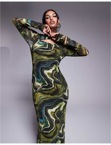 Oh Polly mesh beach maxi dress in olive green - GLAMI.eco