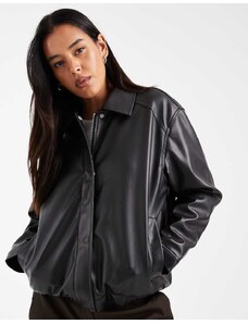 ジャケット・アウター vintage learher bomber jacket black JJXX vintage faux leather bomber jacket in washed black - GLAMI.eco
