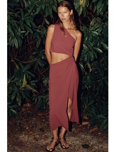 ZARA ASYMMETRIC MIDI DRESS WITH SCARF Brown XS - GLAMI.eco