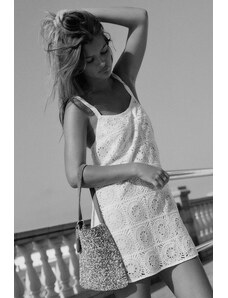 ZARA SHORT EMBROIDERED DRESS Brown XS - GLAMI.eco