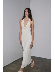 halter maxi dress open back Windsor Marlyne Halter Open Back Formal Dress in Brown | Size: S