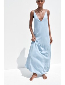 chinese dress ladies Zara Blue Stripe Ruffle V-Neck Maxi Dress