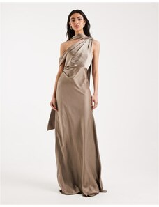 Six Stories Bridesmaid satin cowl back maxi dress in rust-Brown - GLAMI.eco
