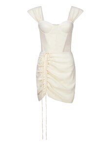 white dress with black bow zara BOW MINI DRESS - Ecru