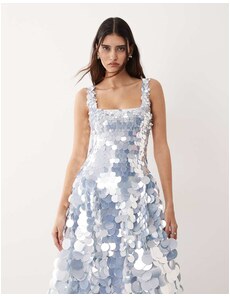 silver blue prom dress Sky Blue Pearl Lace Sweetheart Aline Prom Dress