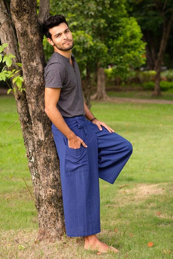 Royal Blue Long Cotton Fisherman Pants for Men | Hippie-Pants.com