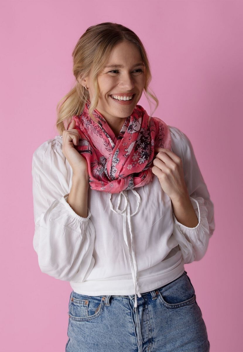 Lasessor Finsko Hedvábný šátek loop-scarf Moomin Picnic pink