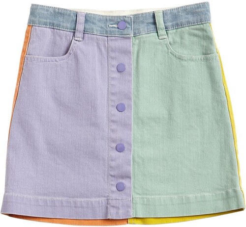 pink stretch denim mini skirt