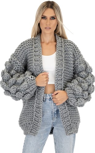 Centralize Record Wrong Mums Handmade Bubble Sleeve Cardigan - Grey - GLAMI.eco