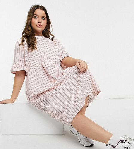 Lola May Curve midi smock dress in pink 