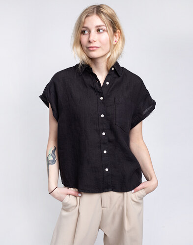 ladies black linen shirt