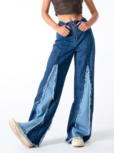 capeclique Giant Teeth Retro Denim Wide Leg Jeans with Front Zip, Blue / S  - GLAMI.eco