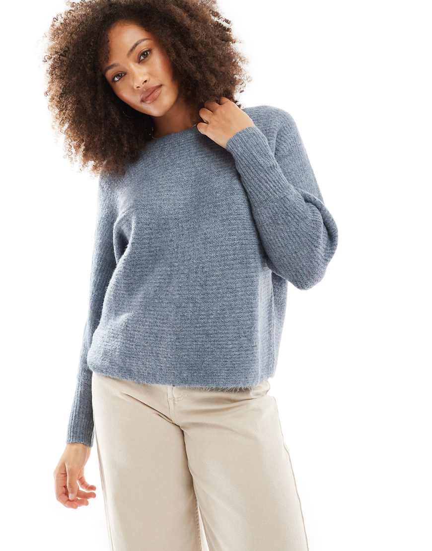 ONLY ribbed wide neck knitted jumper in light blue