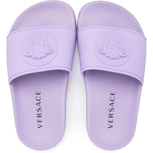 purple versace slides