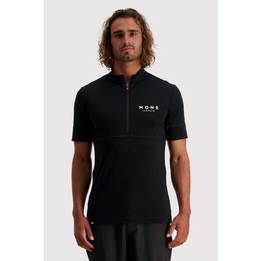 Mons Royale Men's Cadence Half Zip T - Merino Wool, Black / S 