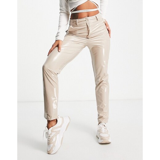 First Distraction the label vinyl slim trousers in mink-Pink