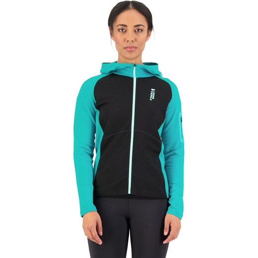 Mons Royale Women's Ascend Midi Full Zip Hood - Merino wool, Marina / Black  / S 