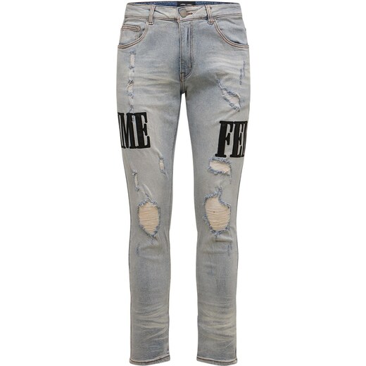 DTT rigid cropped tapered fit jeans in light blue stone wash