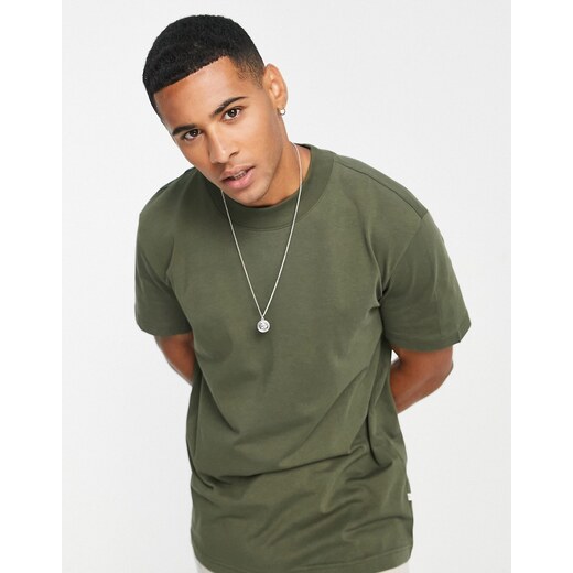 Selected Homme oversized heavyweight t-shirt in khaki-Green