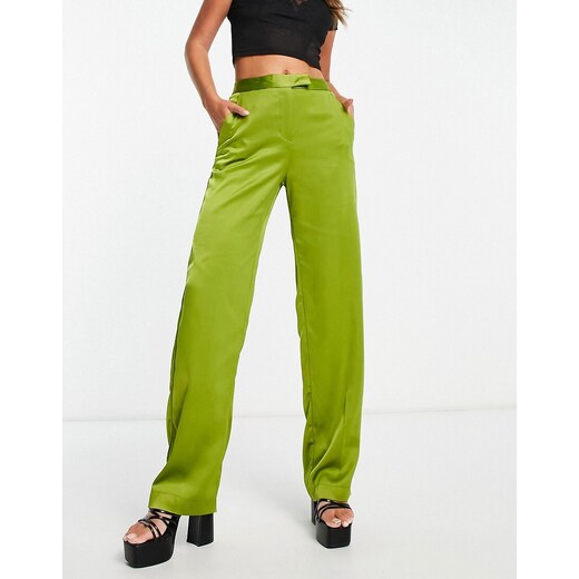 JJXX high waisted tailored satin trousers in lime-Green