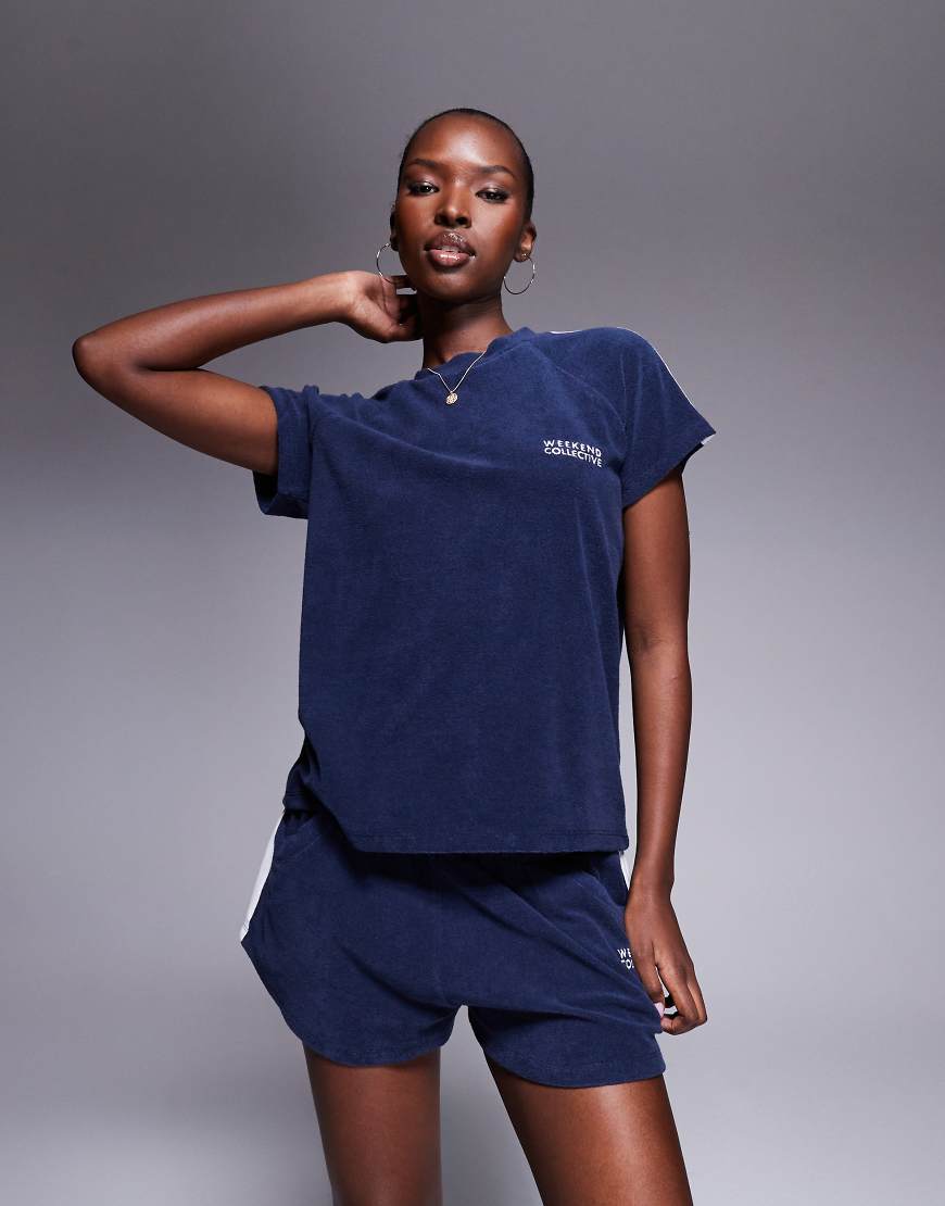 ASOS Weekend Collective Weekend Collective co-ord t-shirt with towelling in navy