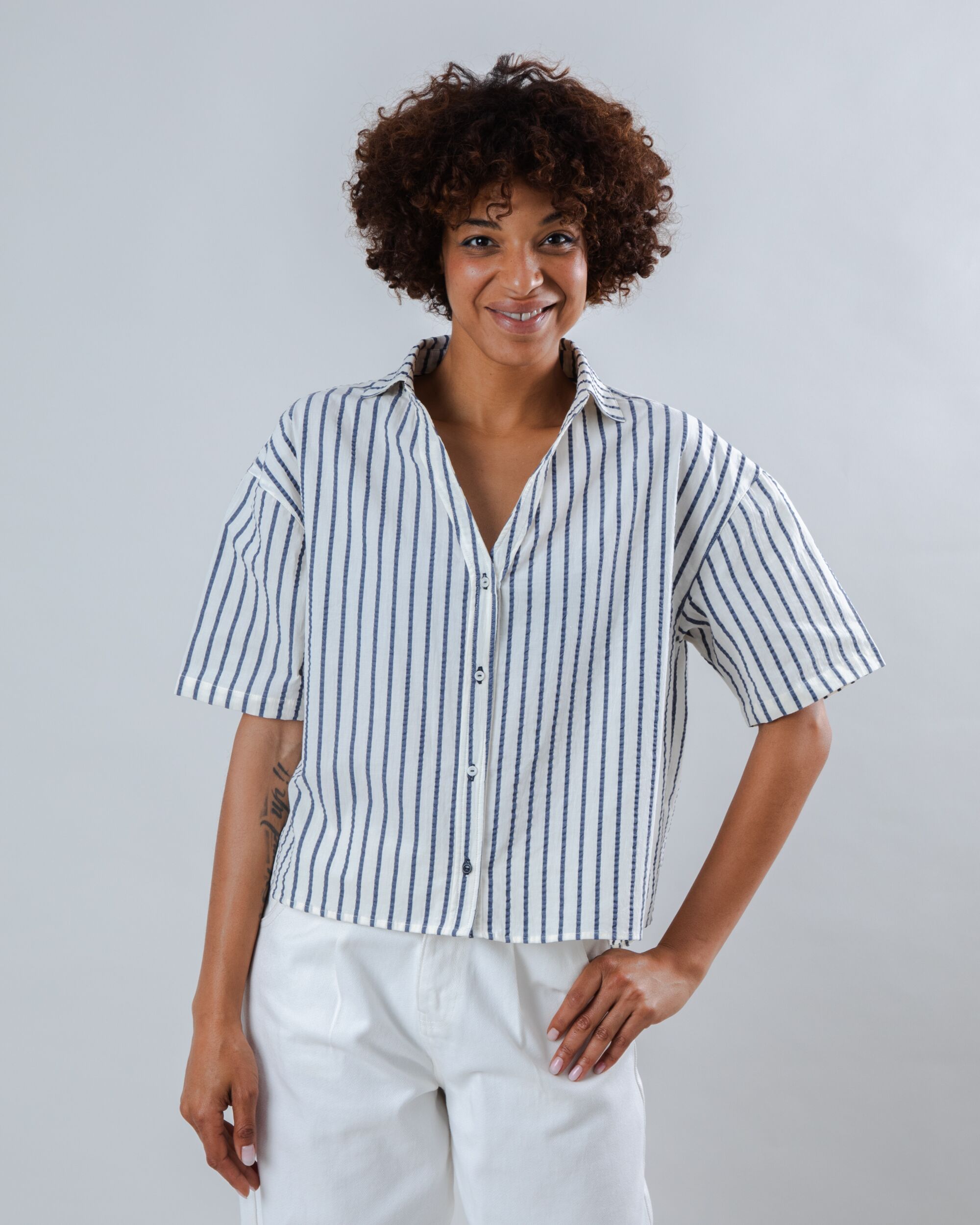 Brava Fabrics Sailor Cropped Blouse Blue - 100% Organic Cotton