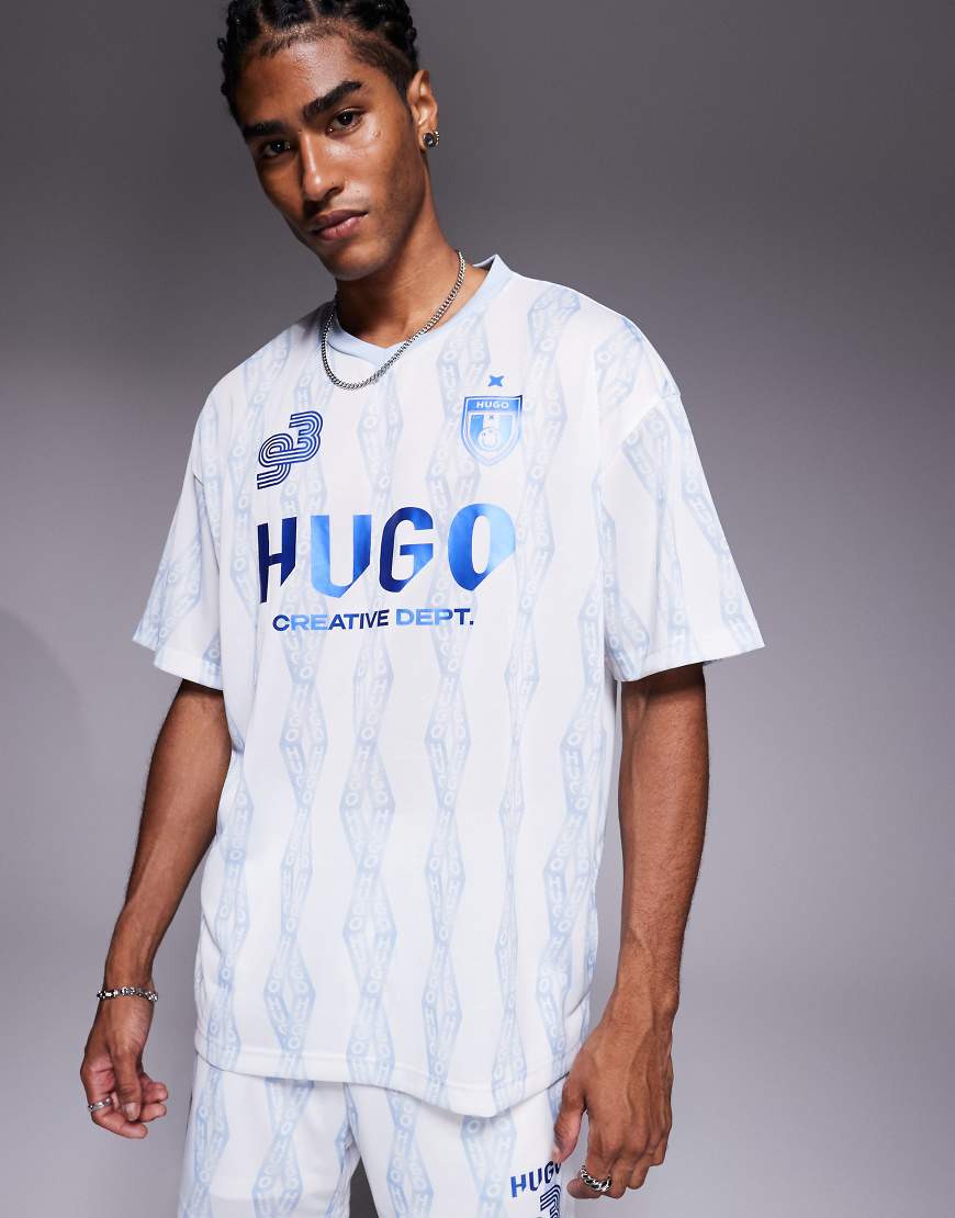 Hugo Blue oversized co-ord football top in blue