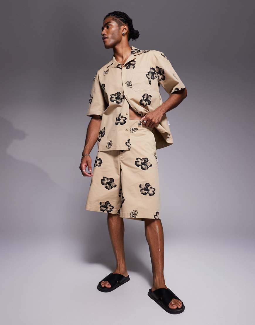 Hugo Blue co-ord baggy fit shorts in brown with floral print