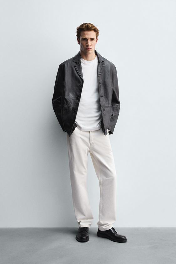 ZARA RELAXED FIT LEATHER BLAZER Black S - GLAMI.eco