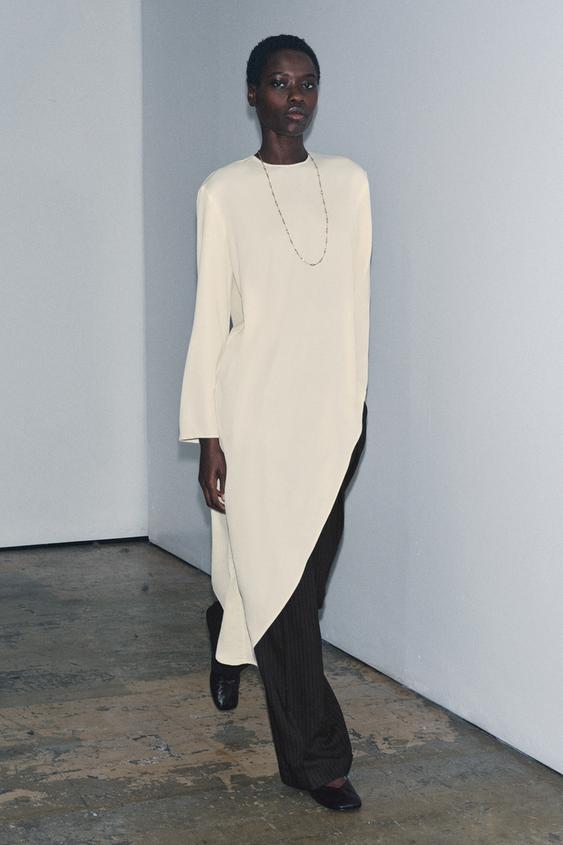 ZARA ZW COLLECTION ASYMMETRIC FLOWING BLOUSE Ecru XS