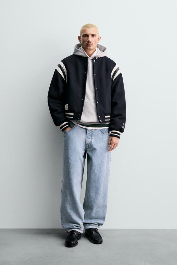 CHAMPION X ZARA PADDED BOMBER JACKET Navy blue S - GLAMI.eco