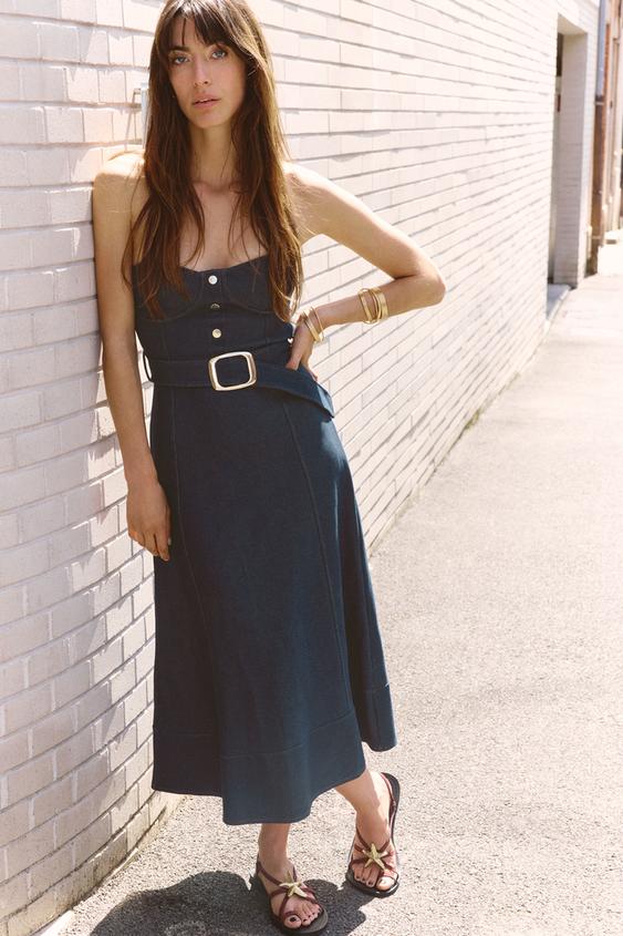 ZARA STRAPLESS BELTED DRESS Indigo S - GLAMI.eco