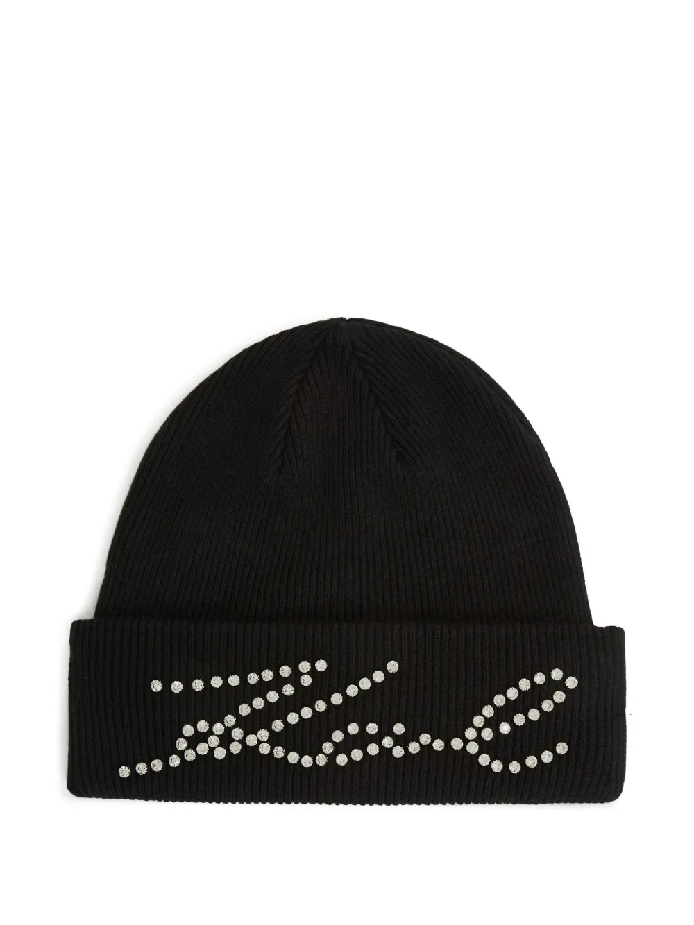Karl Lagerfeld K/Signature rhinestones-embellished ribbed beanie hat - Black