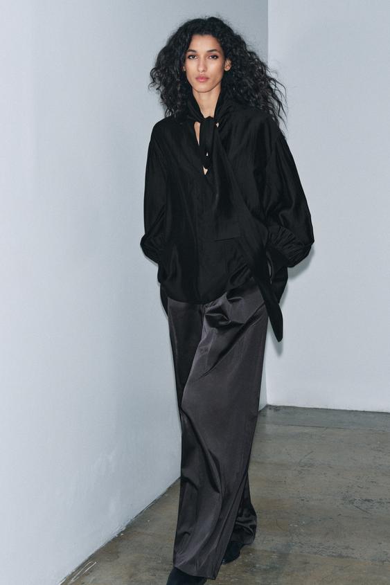 ZARA ZW COLLECTION FLOWING SHIRT WITH TIES Black XS