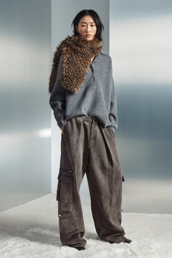 ZARA ZW COLLECTION BALLOON CARGO TROUSERS Grey XS