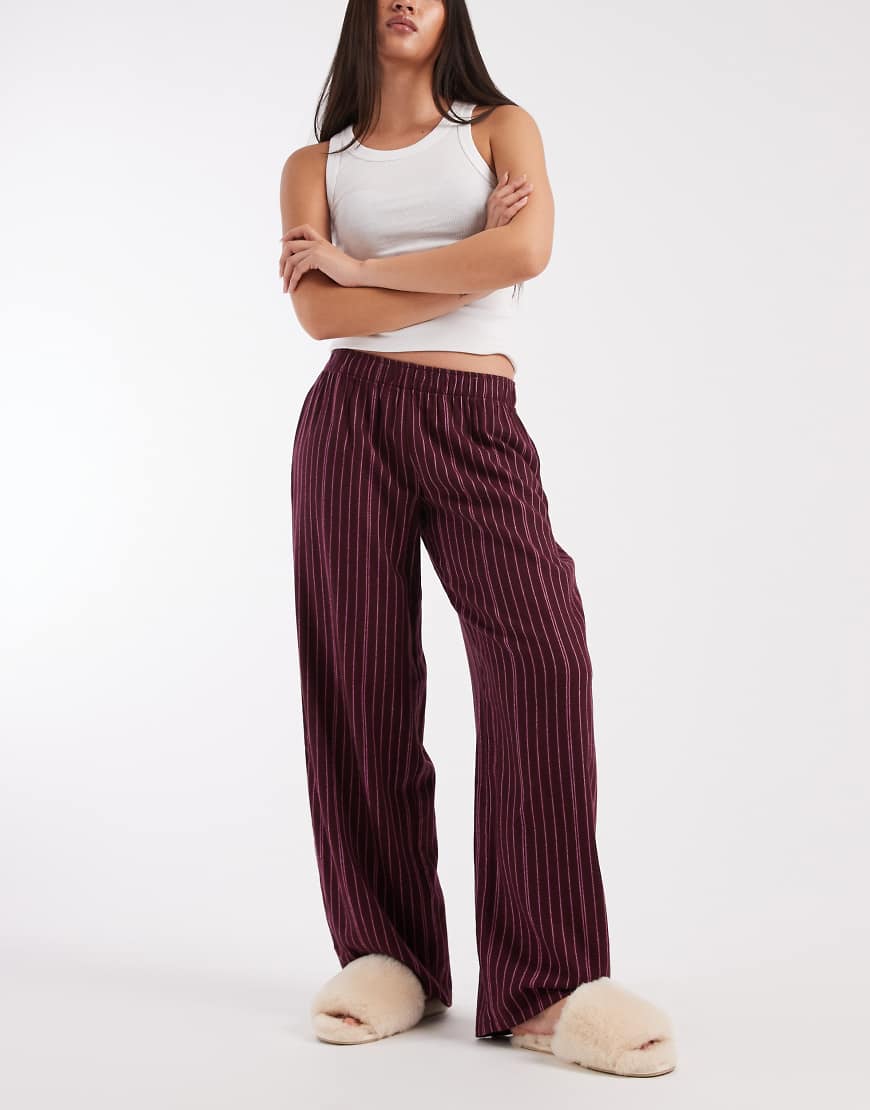 Cotton On flannel barrel leg lounge trouser in chocolate plum stripe-Brown